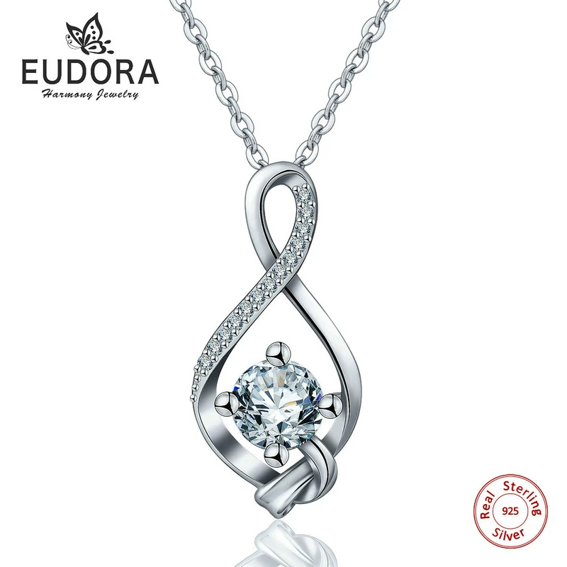 

925 Sterling Silver water drop Necklace Pendant with Cubic Zirconia and 18" Chain for Female Jewelry Birthday Gift cyd178