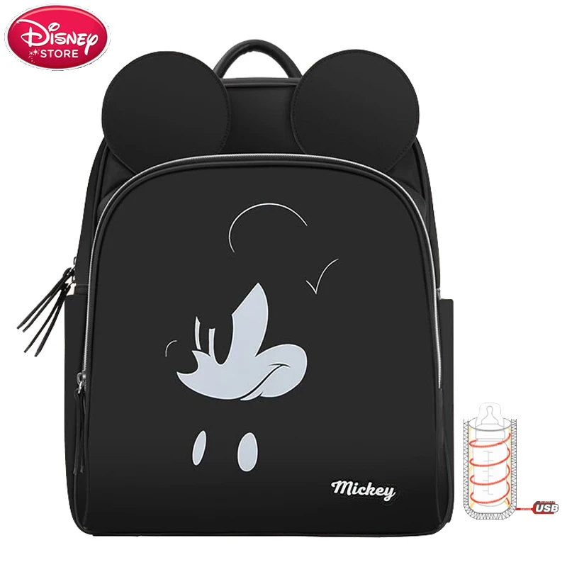 black Disney мягкий подгузник мешок USB бутылка Теплоизоляция мешок мать подгузник кормление уход за младенцем пеленка пеленания мешок Оксфорд Рюкзак - Цвет: black