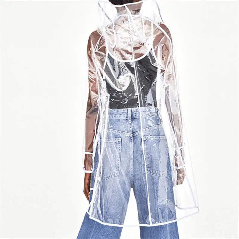 Новинка 2020 длинное блестящее прозрачное пальто из ПВХ с капюшоном новая верхняя