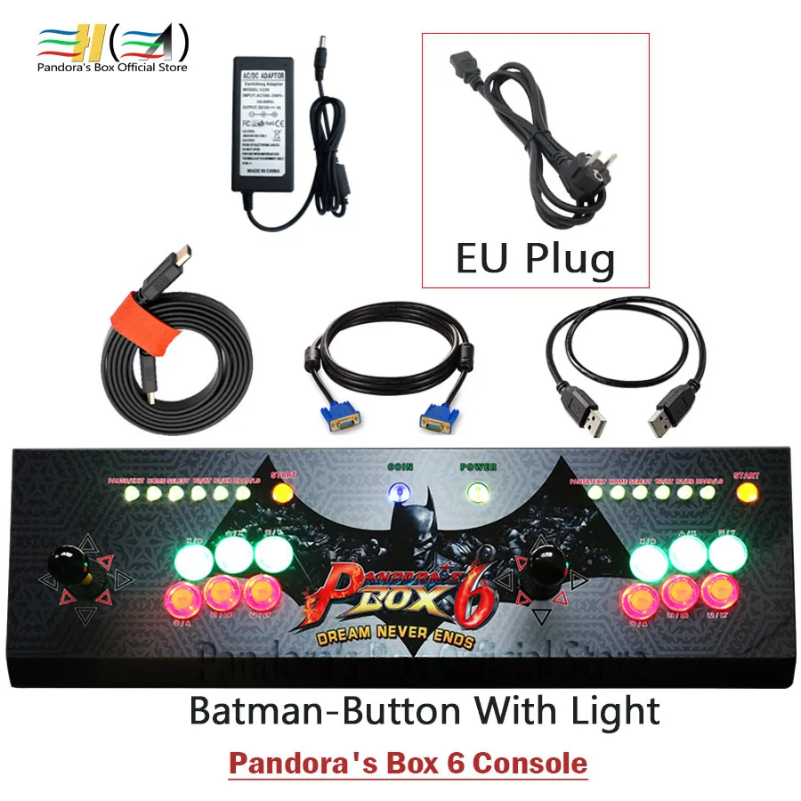 PB6 batman light EU Ящик Пандоры 6 1300 в 1 игровая консоль комплект Аркада 2 игроки могут добавлять 3000 игры HDMI VGA usb джойстик для ПК видео игры ps3 - Цвет: PB6 batman light EU