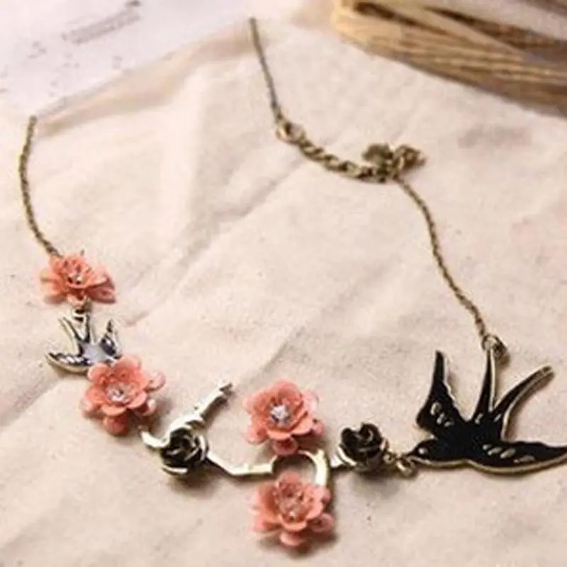 Цветок Цепочки и ожерелья gfs модные европейские ретро цветок Ласточки птица