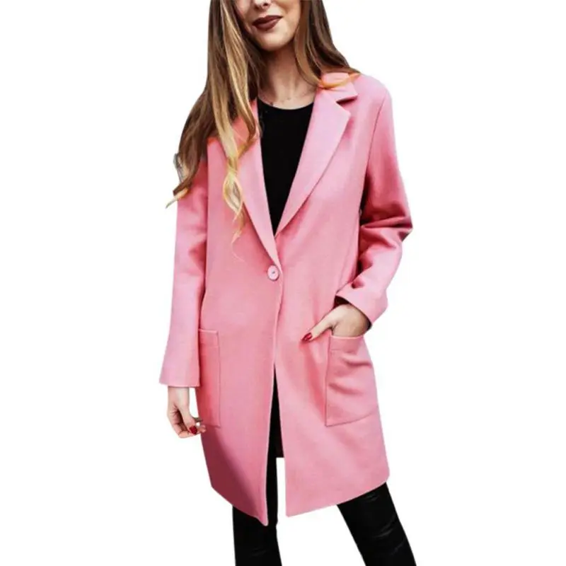 Тренчкот женский облегающий модное шерстяное пальто розового винного цвета