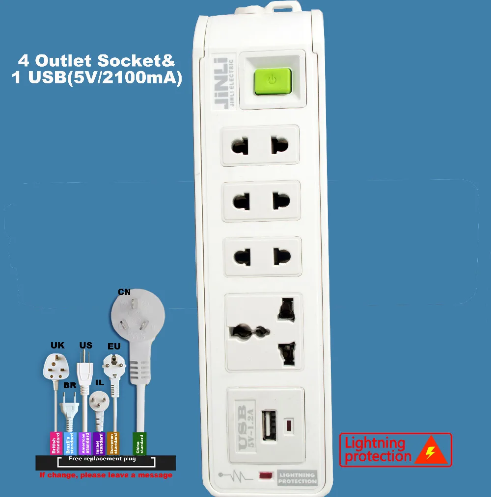 Сетевой фильтр с 4 розетками стандарта AU EU UK US USB|socket|socket 478 cpu cooling fanstrip screen |