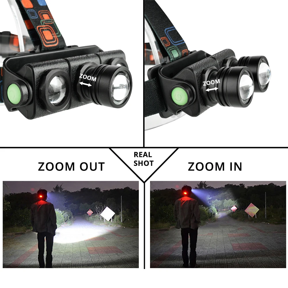 Многофункциональный светодиодный налобный фонарь с телескопическим зумом 1T6 + 2XPE