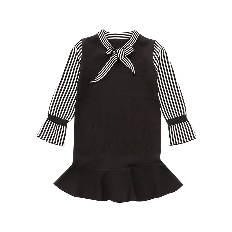 2018 New Spring Autumn Girl Sweater Dress Long Sleeve Knitted Kids Dresses For Girls Striped Casual 6 8 10 12 13 | Детская одежда и