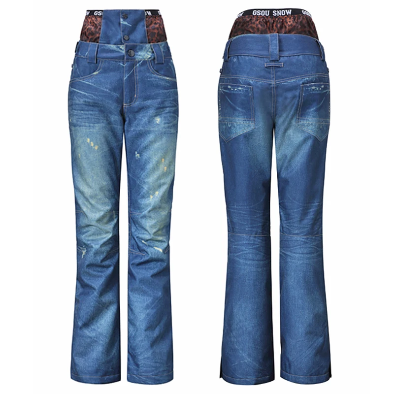 Штаны Gsou для катания на лыжах женские зимние джинсовые штаны сноубординга 2021