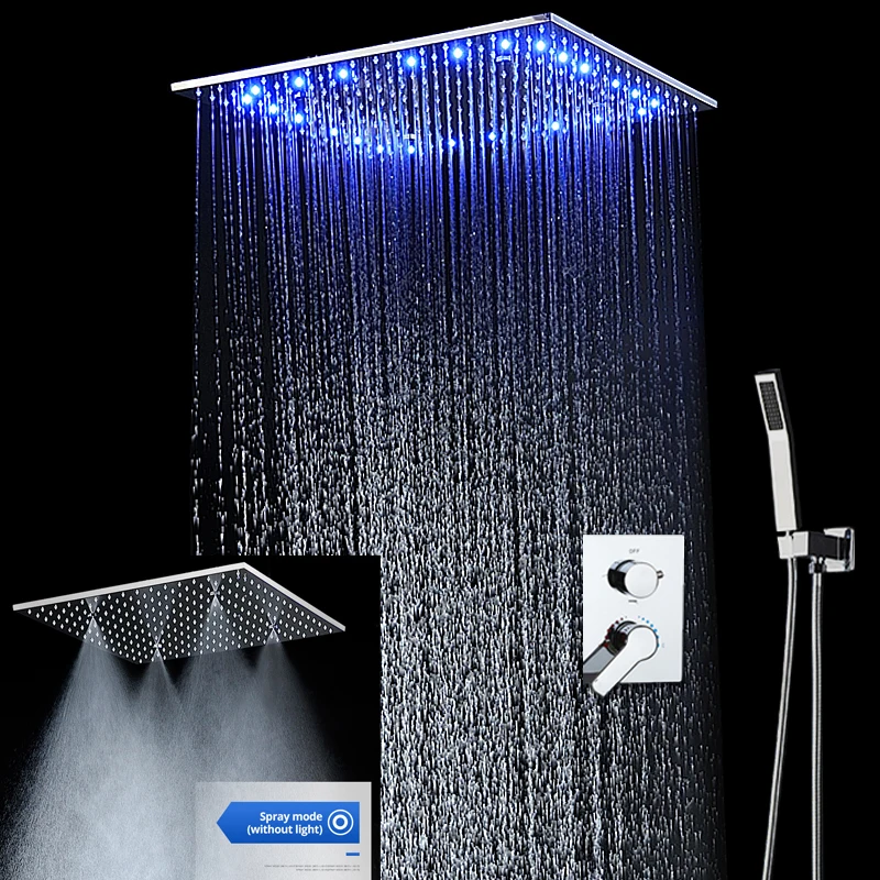 

Hot And Cold Shower Head Set 20 Inch Ceiling Rain Spa Mist Shower Faucets LED Color Change with Brass Hand Shower Spray