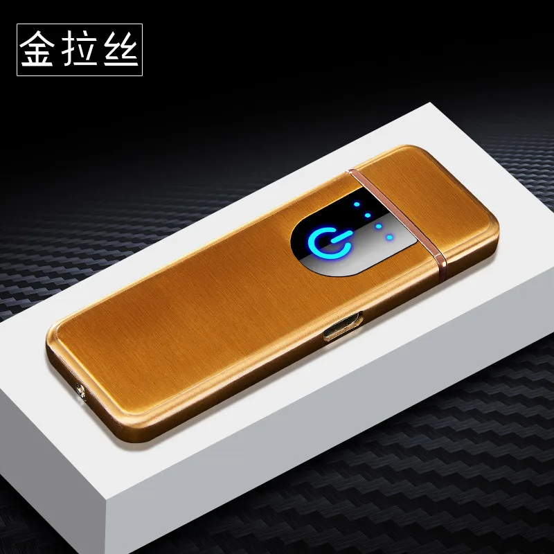 Сенсорный ультра-тонкий USB Зажигалка перезаряжаемые электрические зажигалки для сигарет курительные аксессуары ветрозащитный вольфрамовый провод воспламенитель - Цвет: gold