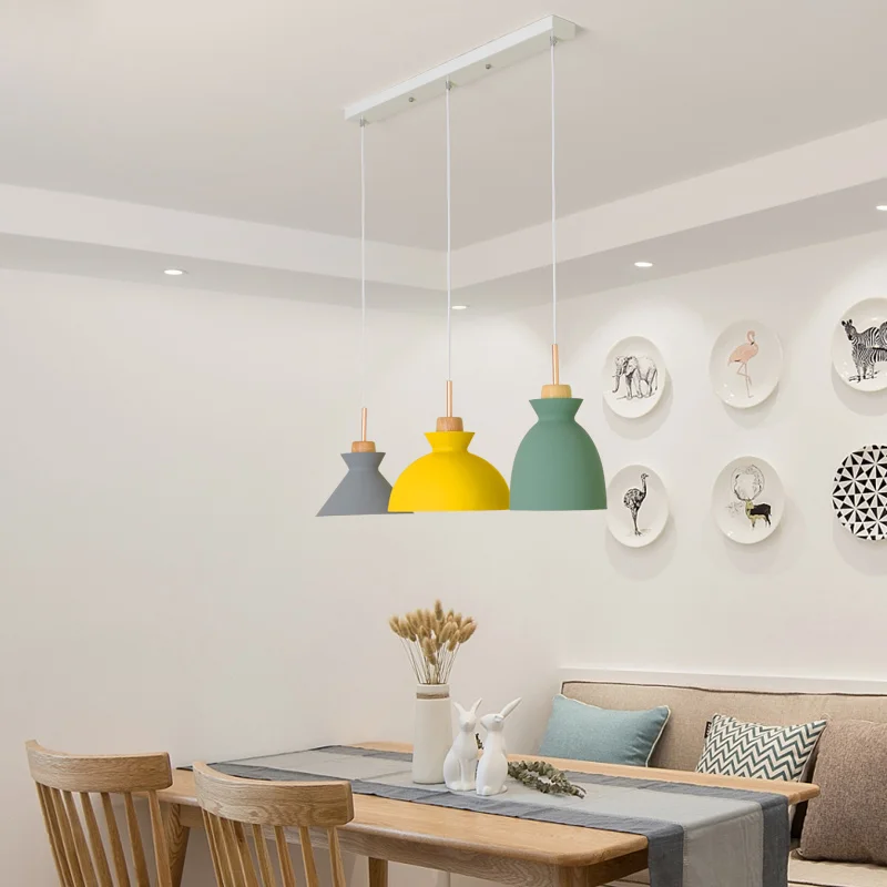 Современный красочный Ресторан кофе столовая освещение металл + дерево E27