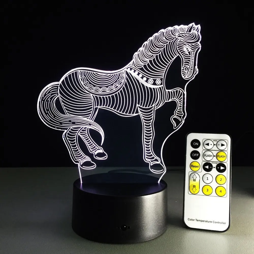 Horse лампа с 3D оптической иллюзией 7 цветов сменная сенсорная кнопка 15 клавиш