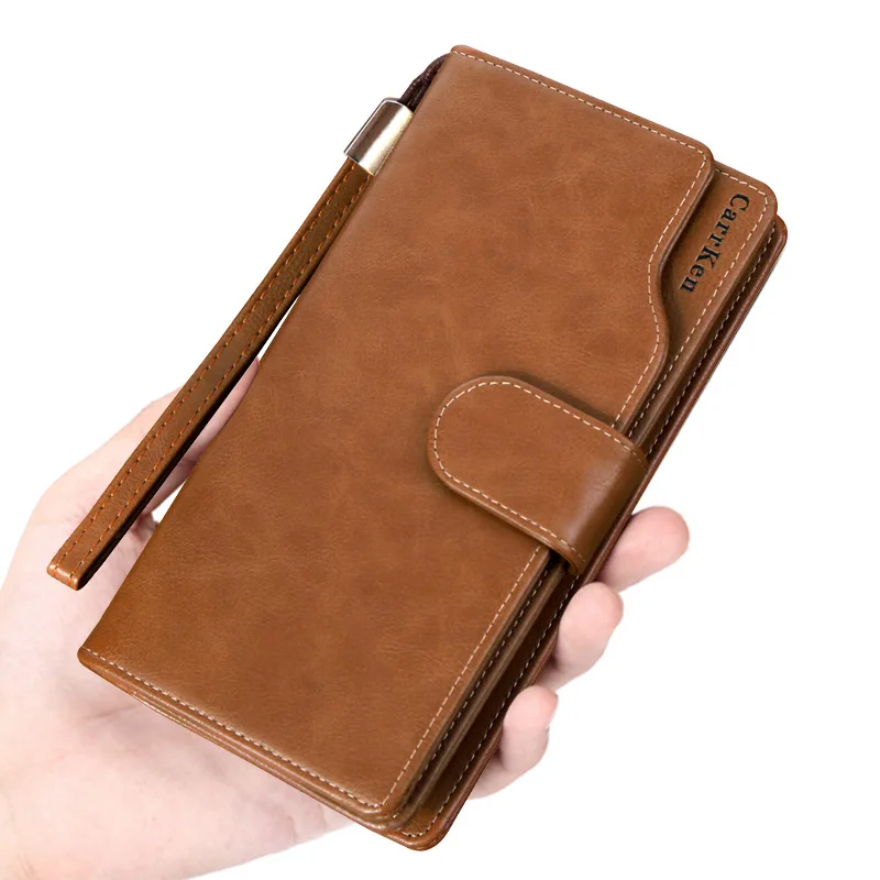 Новый коричневый кошелек для мужчин кожаные мужские бумажники длинный мужской