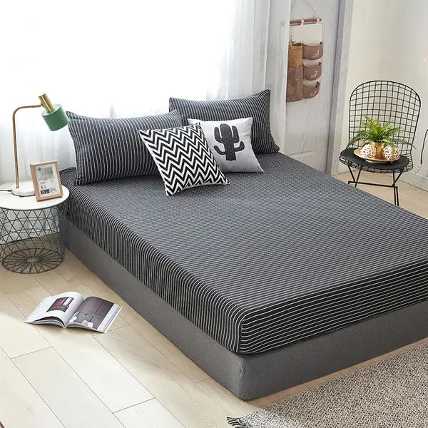 Cotton Fitted Sheet Mattress Cover Four Corners with Elastic Band Bed Sheet Pillowcase Bed Linen Queen King Full Twin Size