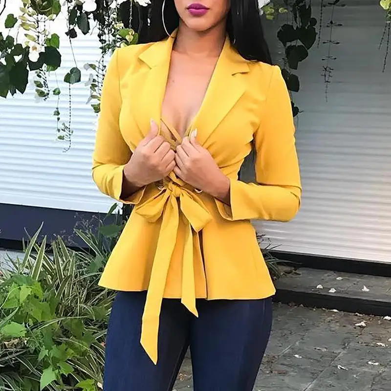 2019 зимнее женское Модное Элегантное повседневное офисное желтое пальто с