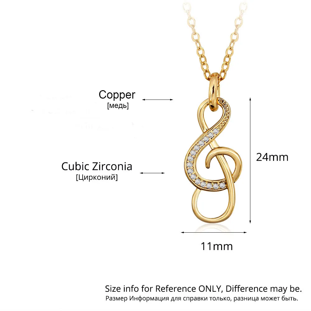 Музыкальные ожерелья и подвески в форме ноты из меди золотого цвета с кубическим