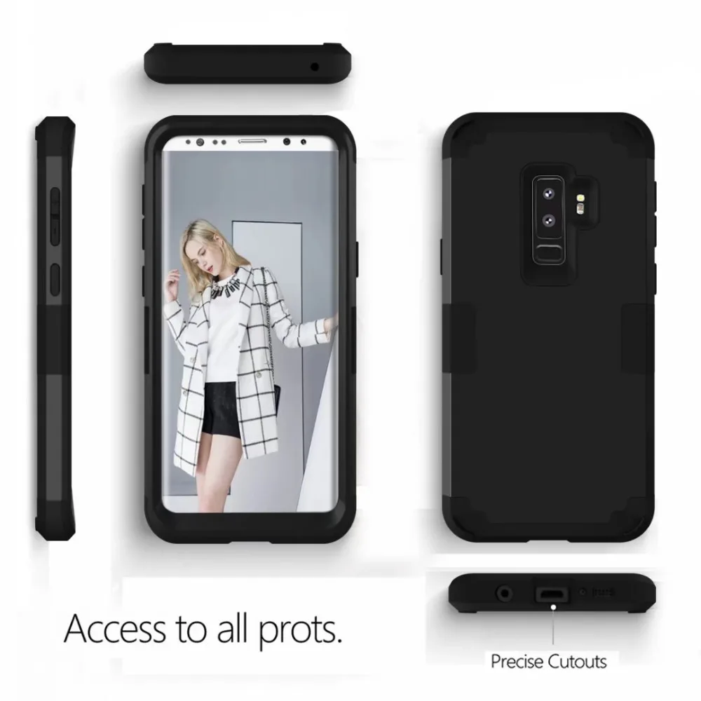 Противоударный чехол для телефона samsung Galaxy S9 S8 Plus Note 8 9 PC+ TPU 3 слоя гибридный защитный чехол на 360 градусов