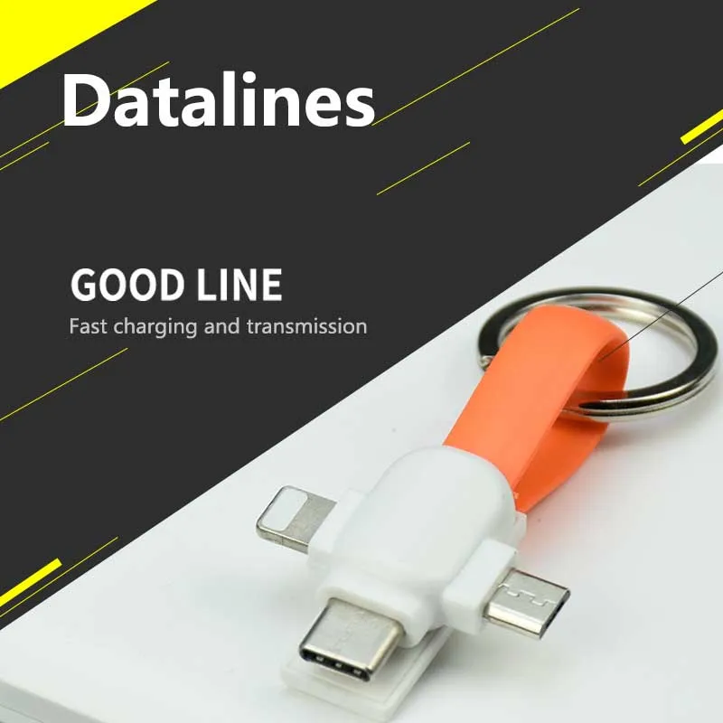 3 в 1 USB кабель Micro usb type C кабель освещения для iPhone XR X samsung HUAWEI 2A Мини Брелок Зарядное устройство кабели для зарядки
