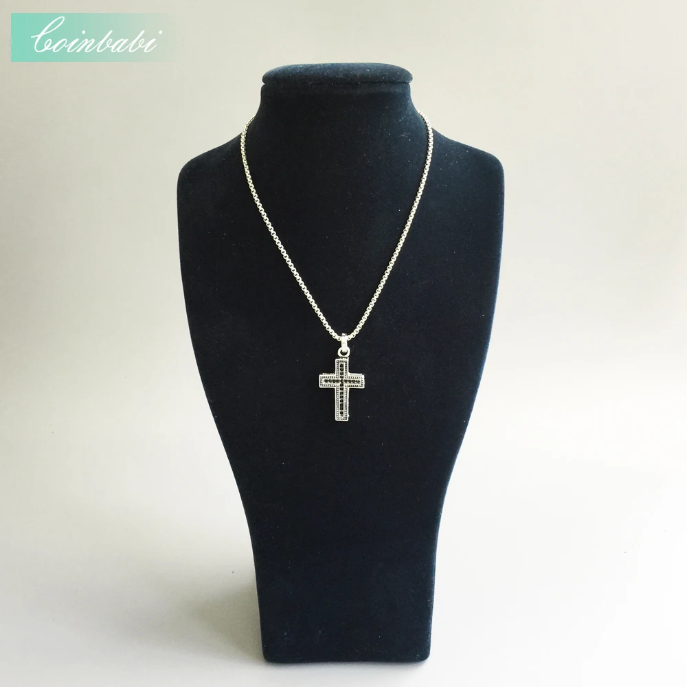 Кулон крест с черной паве из серебра 925 пробы для мужчин и женщин подарок