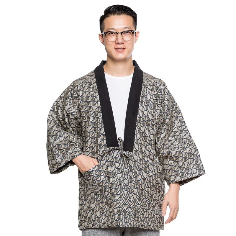 Новинка 2019 традиционное японское кимоно Ukiyo e с волнистым принтом мужская зимняя