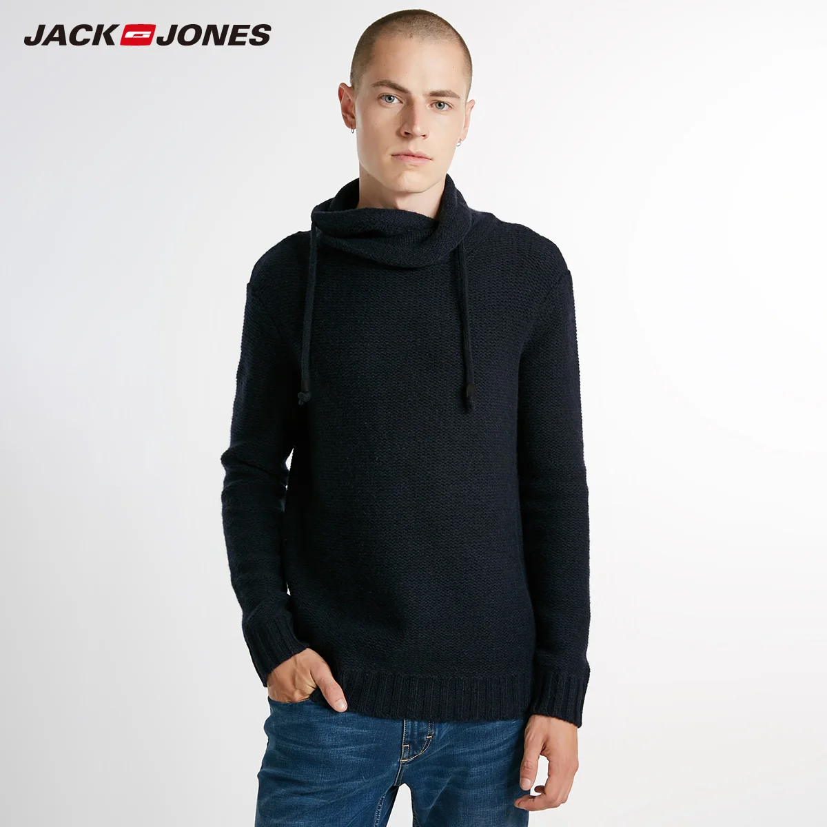 JackJones мужской зимний шерстяной пуловер с воротником-макетом свитера