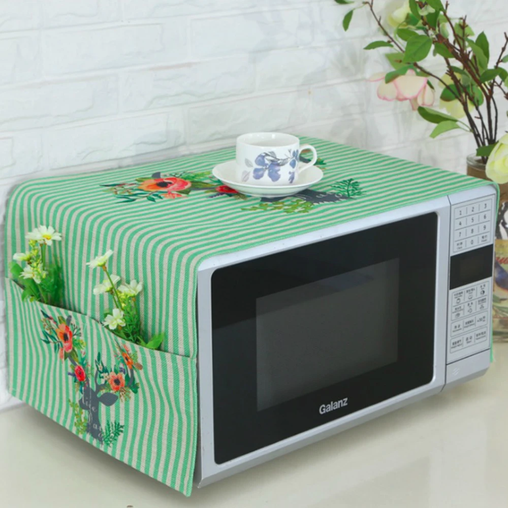 PDouble карманы из хлопка и льна Микроволновая печь Защитная крышка пылезащитные