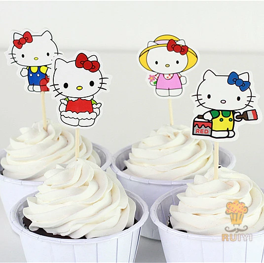 24 шт. рисунок «Hello Kitty» торт, топперы, капкейки выбирает Чехлы для детей подарок на день рождения декоративные украшения для вечеринок Поставки festa моноблок AW-0414