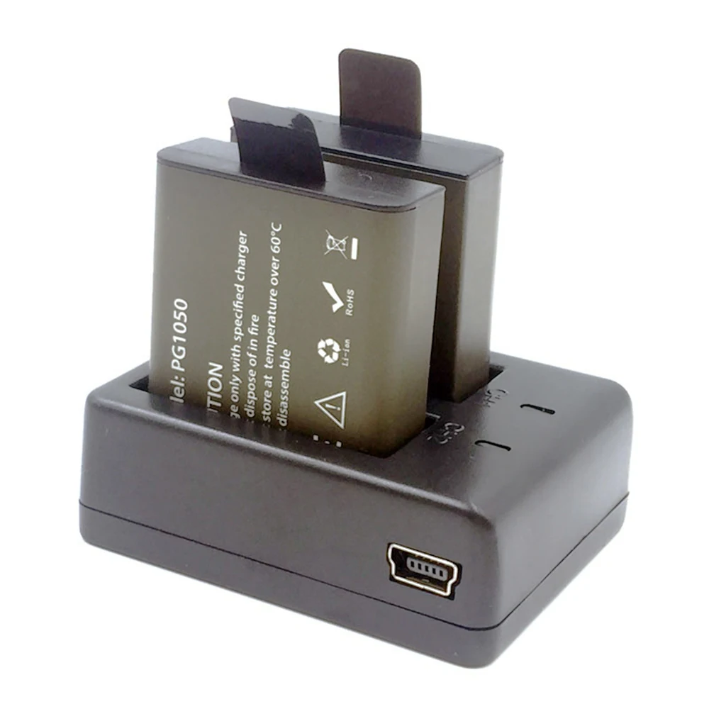 3 шт. PG1050 батареи + двойное зарядное устройство для SJCAM sj4000 Sj5000 7000 EKEN H9 H9R H3 H3R H8PRO Soocoo