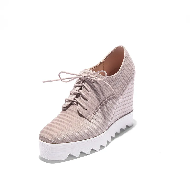 2018 г. весенние туфли на танкетке женские туфли-лодочки из флока высоком каблуке