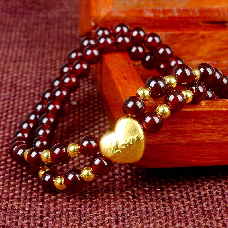 Браслет из чистого 24 каратного желтого золота женский мужской любящий сердце