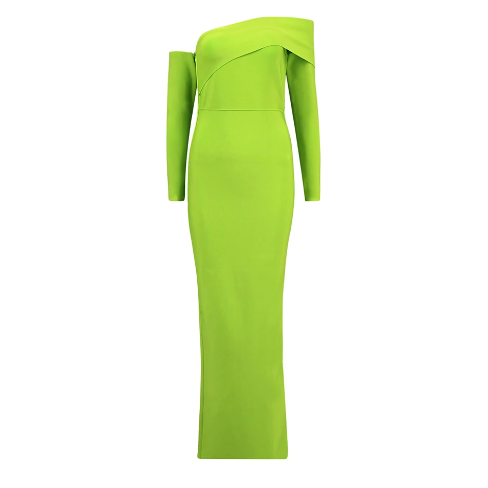 Fluorescent green Новинка, женское платье с длинным рукавом без бретелек, облегающее длинное желтое длинное платье из вискозы, высокое качество, Бандажное Открытое сексуальное платье для вечеринки - Цвет: Fluorescent green