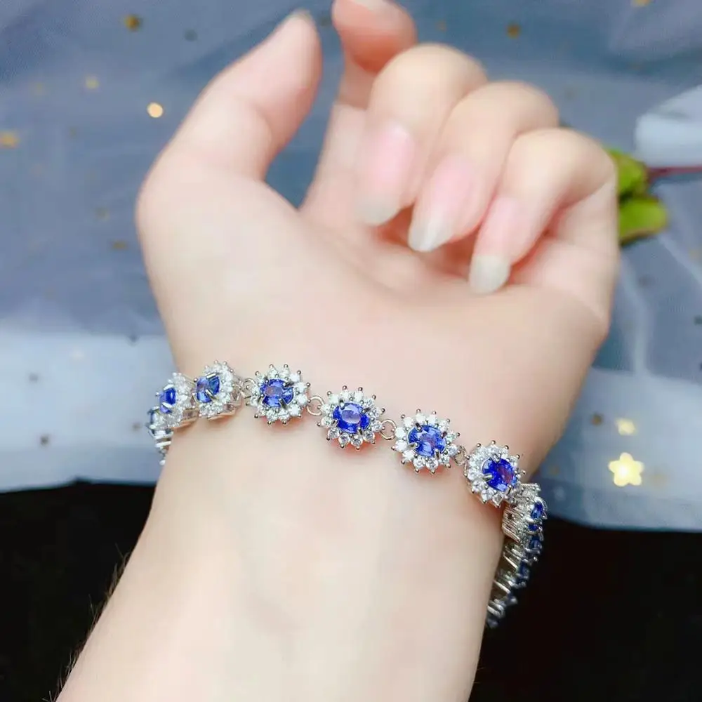 

Luxury new style blue Sapphire gemstone bracelet for women jewelry natural gem certified real 925 silver good color party gift