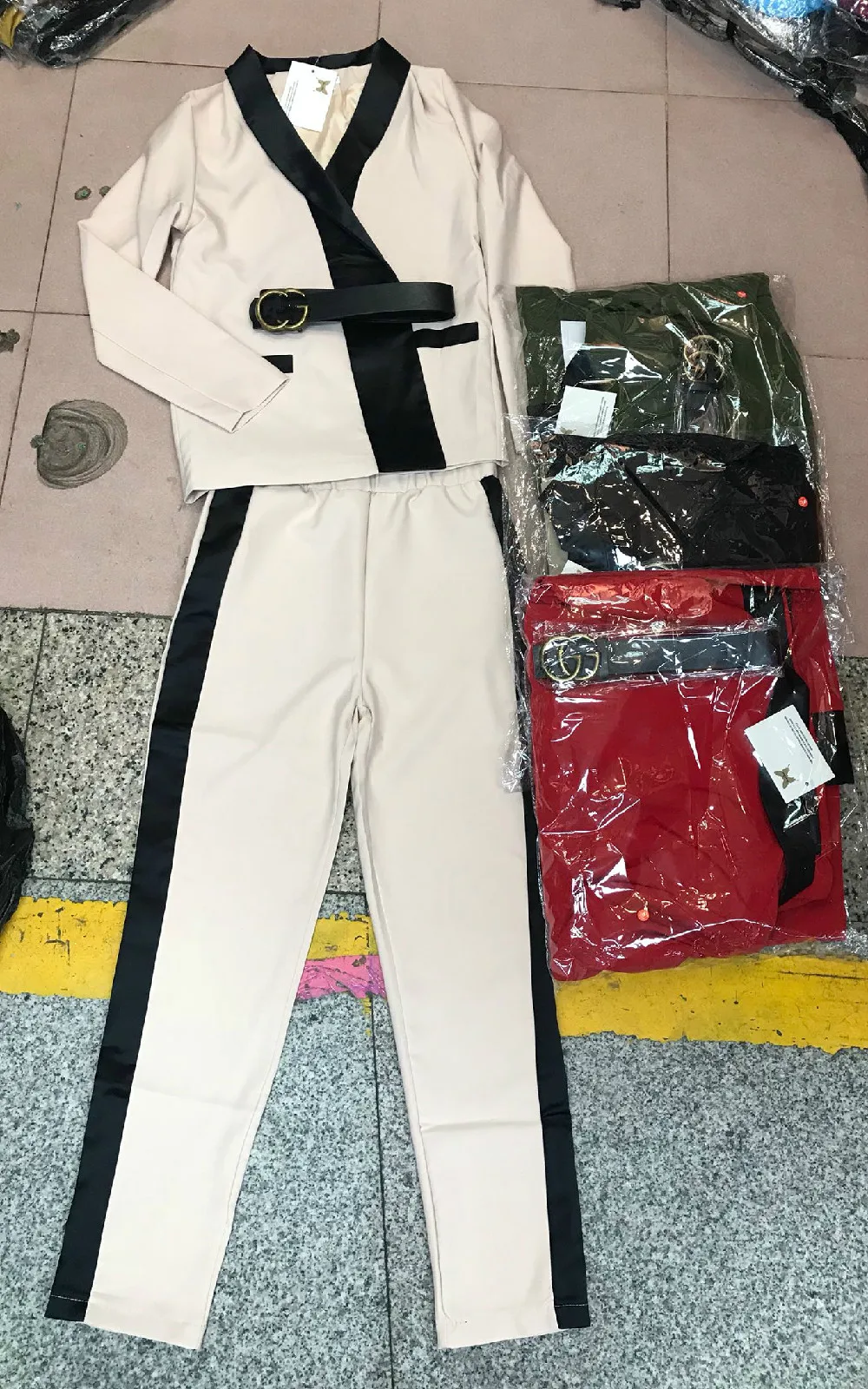 2019 Polyester Full Sashes Spring New Temperament Ol Style Slim Slimming Wild Suit Jacket + Pants Two-piece Women Two Piece Set | Женская