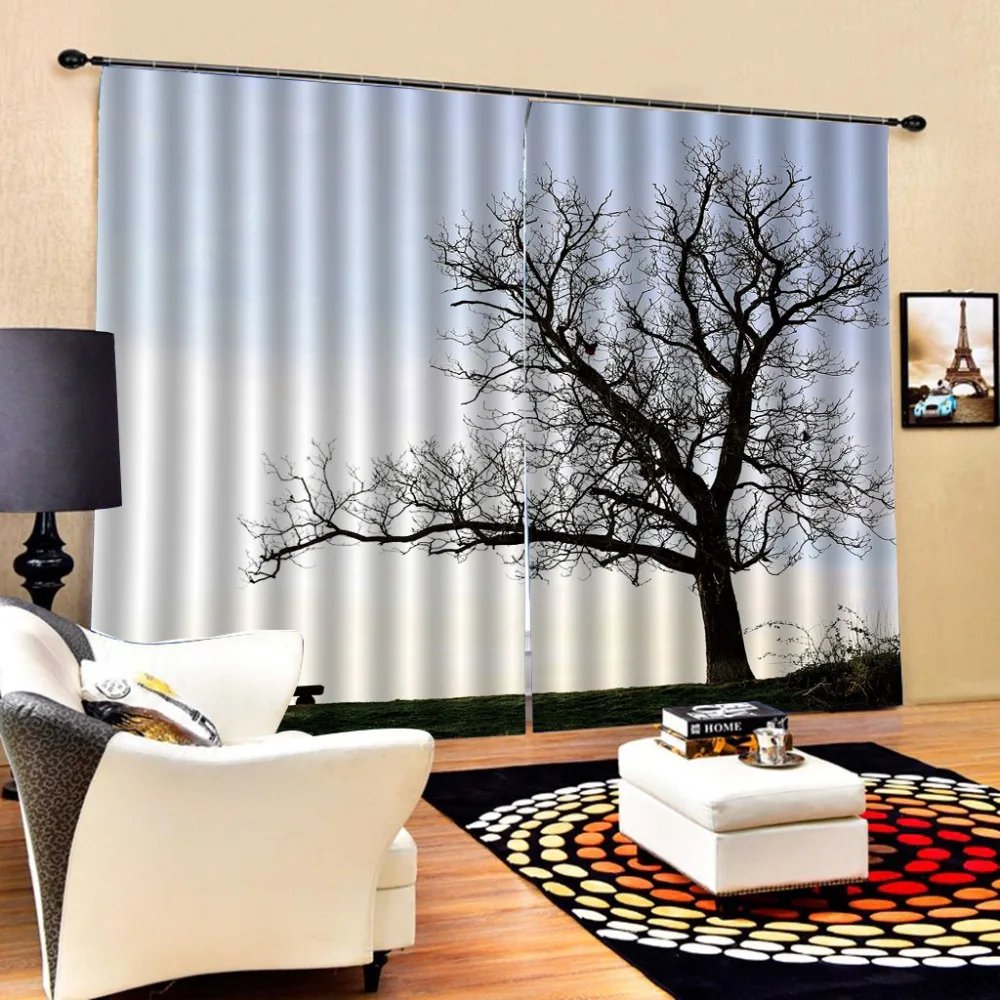Шторы с большим деревом 3D занавески роскошные светонепроницаемые Оконные