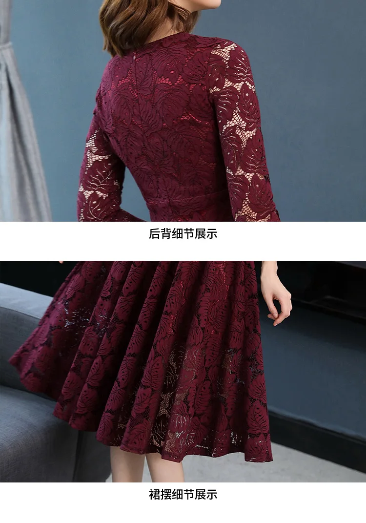 

LUKAXSIKAX Designer 2019 New Spring Autumn Women Dress High Quality Lace Dress Sexy V-Neck Wrist Sleeve Slim Party Dresses