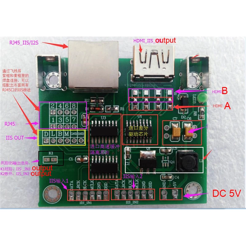Nvarcher 2-сторонний сигнал IIS (I2S) к HDMI и RJ45 I2S преобразовательной плате сигнала |