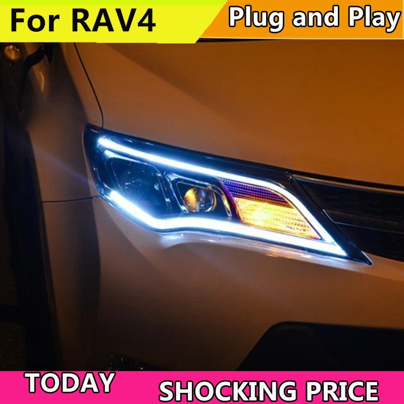Автостайлинг для Toyota RAV4 светодиодный фары 2013-2015 новые RAV 4 DRL Биксеноновые линзы