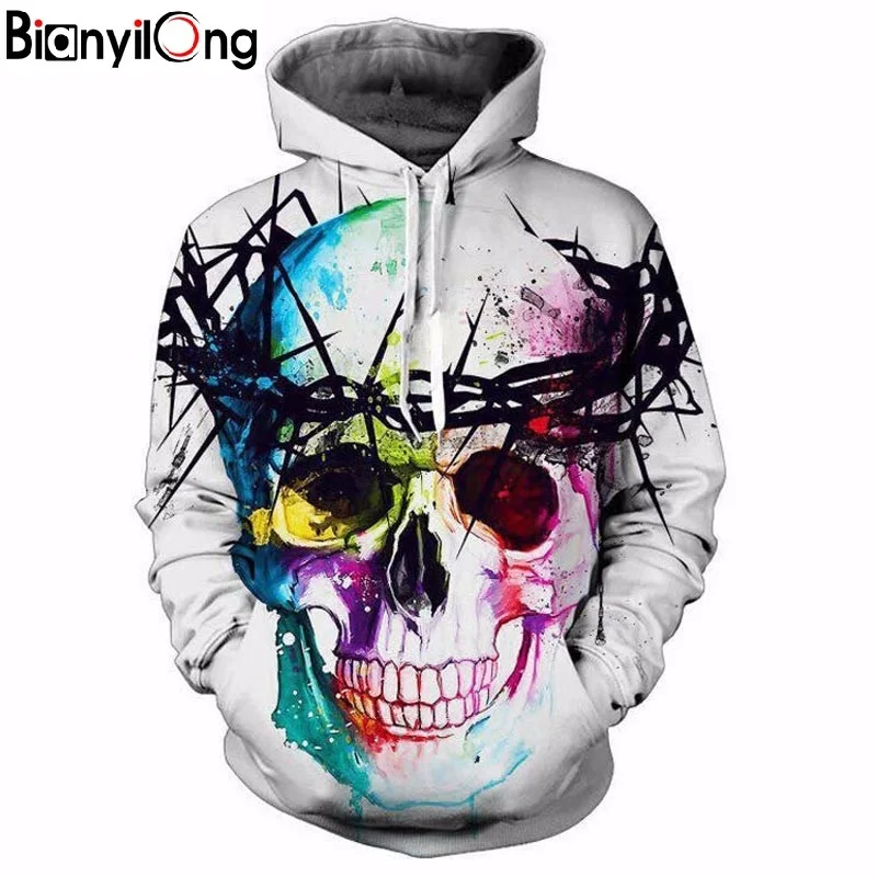 

Skull 3D Print hoodies Hip Hop Autumn Sweatshirts Pockets Jackets Fashion Brand Outwear Hooded Coat Hip Hop 2019 BIANYILONG