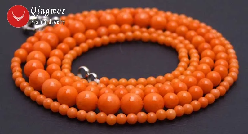 Qingmos Natural Coral Necklace for Women with Orange 4-7mm Round Sweater Fine Jewelry 33&quot Long nec6010 |