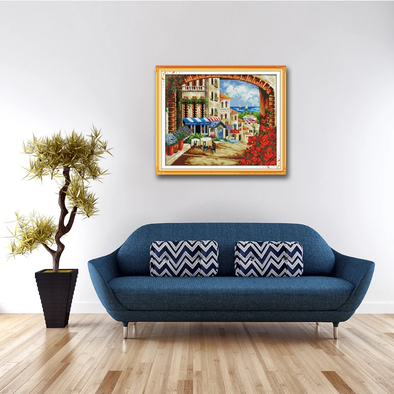 Mediterranean path Beautiful scenery dmc 14CT 11CT counted cross stitch Needlework Set Embroidery kits chinese | Дом и сад