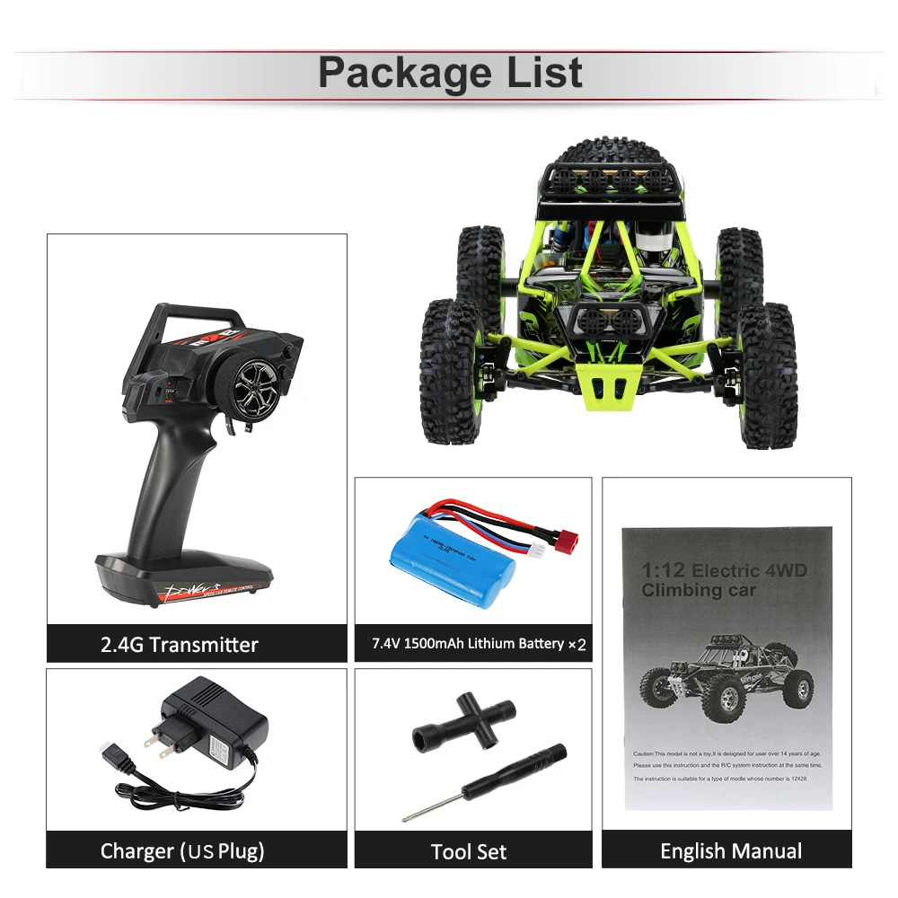 Wltoys 12428 1/12 Радиоуправляемый автомобиль 2 4G 4WD Электрический шлифованный гоночный