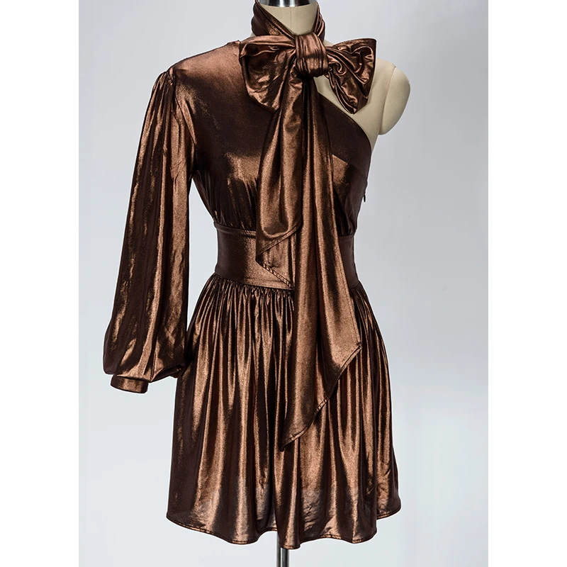 2017 женское сексуальное платье на одно плечо с золотым покрытием A181 | Женская