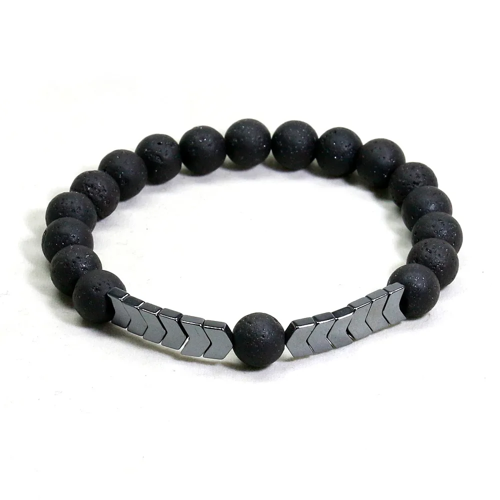 Оригинальный браслет из лавового камня 4 стиля с матовой ониксовой нитью бусины