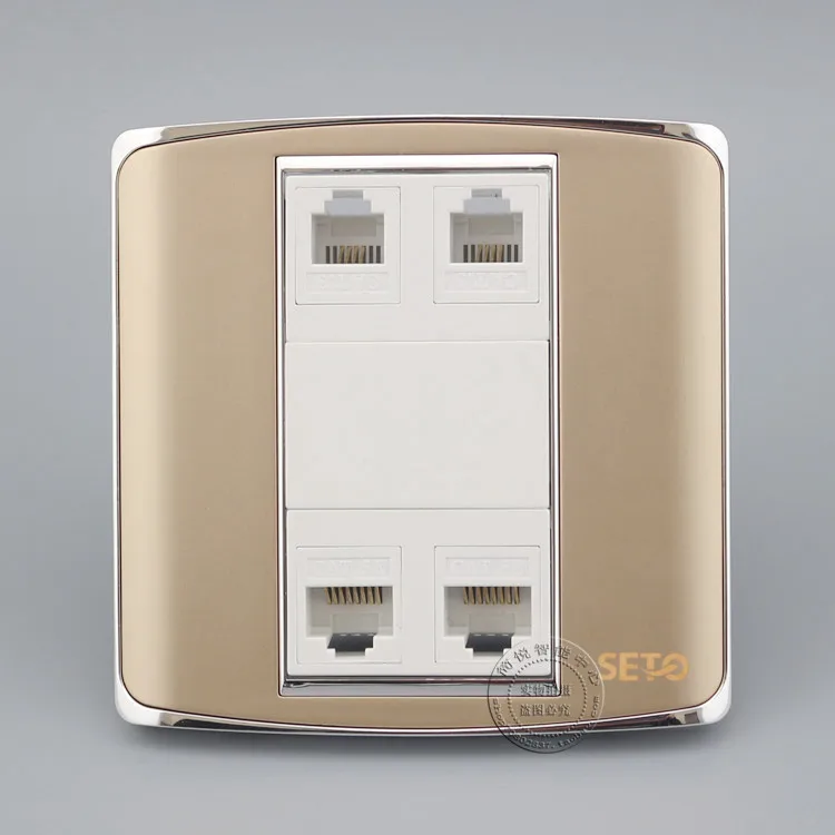 4 порта RJ11 Cat3 и RJ45 Cat5e сеть Ethernet LAN цвет Шампань розетка панель Лицевая