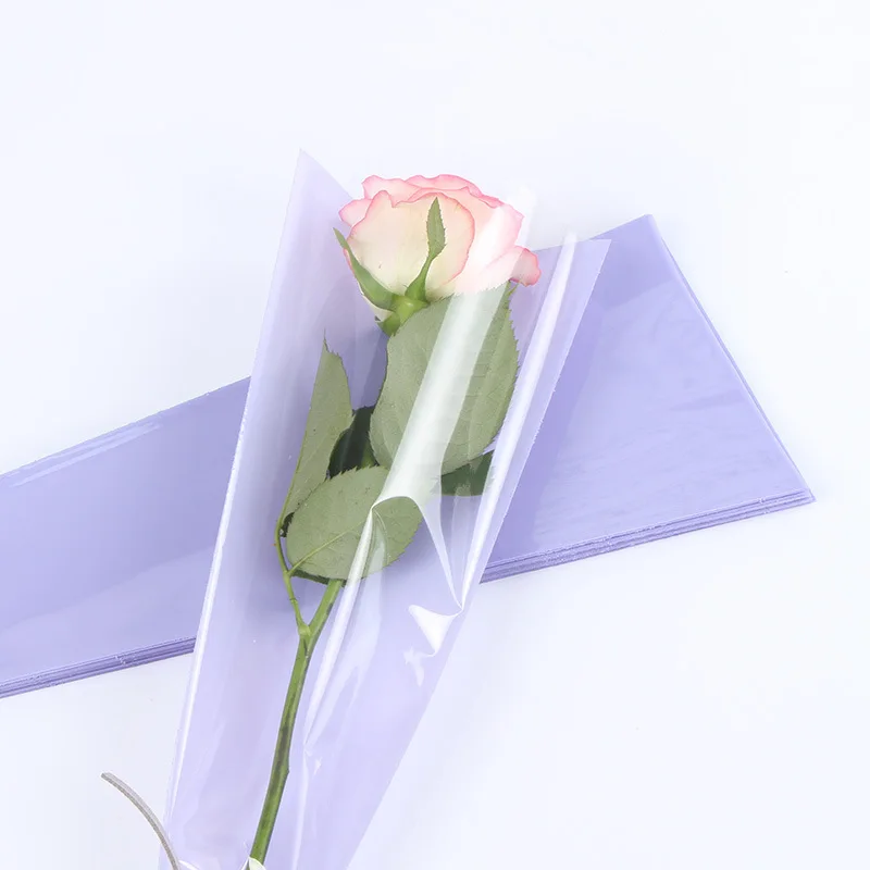 Light Purple 50 шт цветы Пластиковые цветочные упаковки одиночная Роза мешок цветок Бумага День Святого Валентина розовая сумочка - Цвет: Light Purple