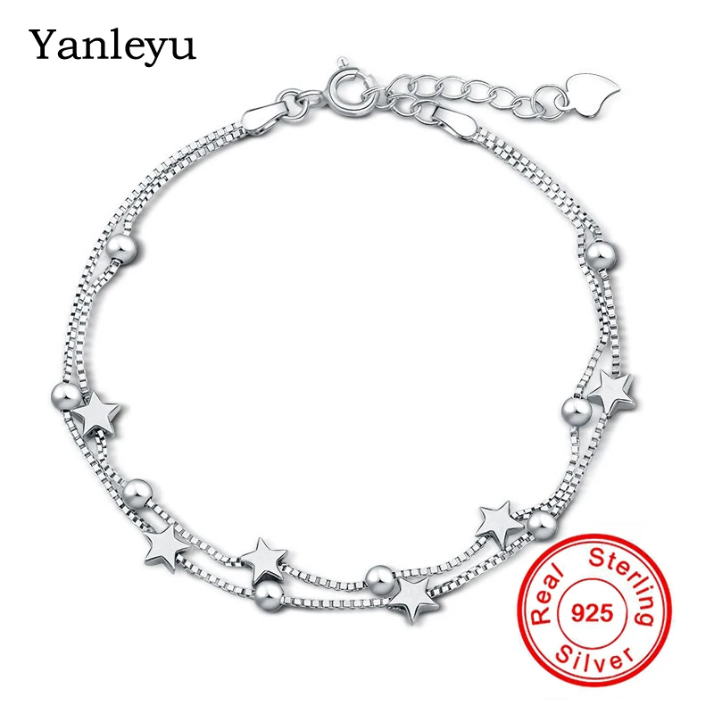 

Yanleyu Original Solid 925 Sterling Silver Chain Bracelet for Women Jewelry Romantic Star Charms Bracelet Birthday Gift PB018