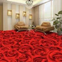 custom 3d floor wallpaper red rose flower livingroom bedroom bathroom floor sticker pvc self adhesive mural wallpaper waterproof