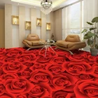 Самоклеящиеся настенные 3D-обои на заказ, водостойкие, с изображением красных роз, для гостиной, спальни, ПВХ, напольная наклейка для ванной