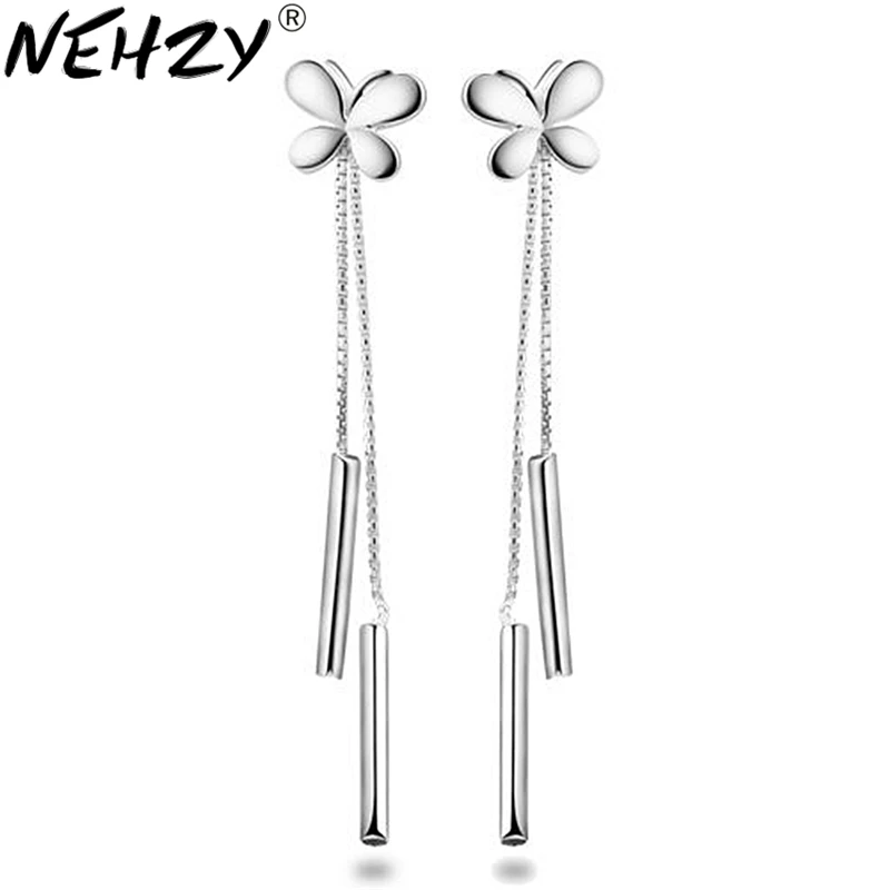 

NEHZY S925 Stamp butterfly earrings female models tassel ear wire wild fashion jewelry cute vintage jewelry super flash Silver