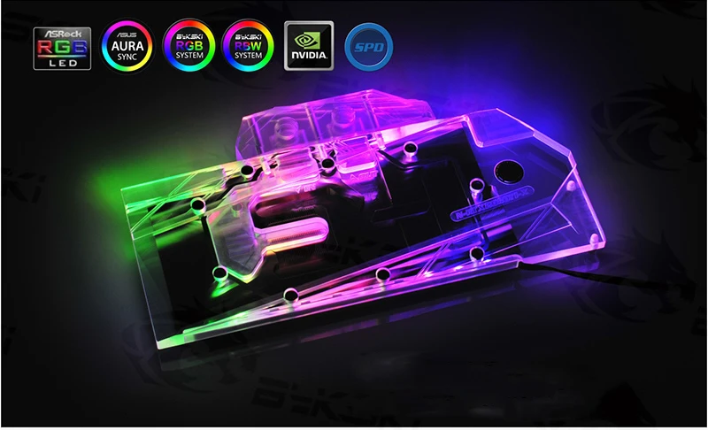 Водоблок Bykski для NVIDIA GeForce RTX 2080Ti/2080 Founders Edition 11GB GDDR6/Reference Edition/медный блок с полным покрытием