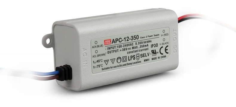 Mean Well APC-12-350 12 Вт 9 ~ 36 В 350мА светодиодный водонепроницаемый драйвер Один выход