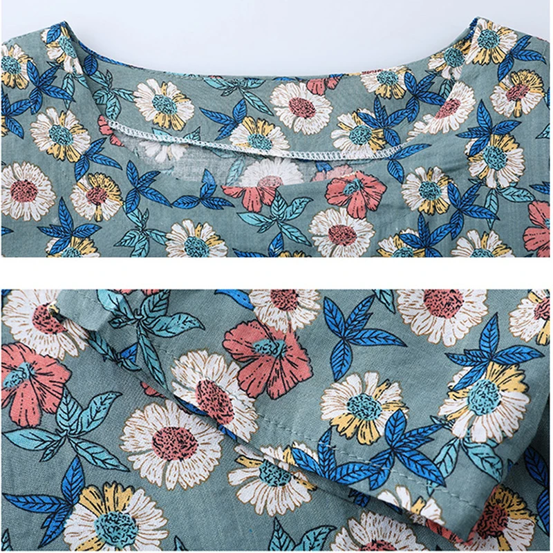 

Ladies fashion Casual Summer Dress Short sleeve Loose Women Dress Vintage Printing cotton Linen Dresses Female Robe Vestidos